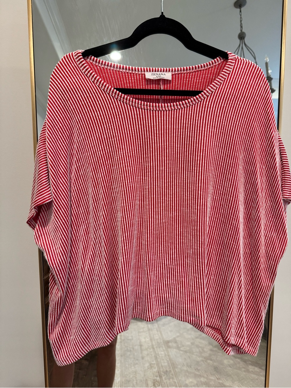 Zenana Outfitters Red & White Striped Boxy Tunic Top
